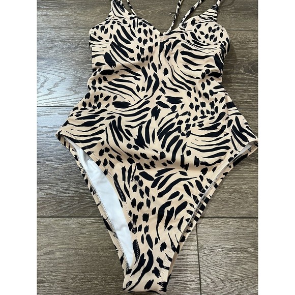 Shade & Shore Tie Back Monokini One Piece Swimsuit Animal print Small swim 1222 - Picture 6 of 9